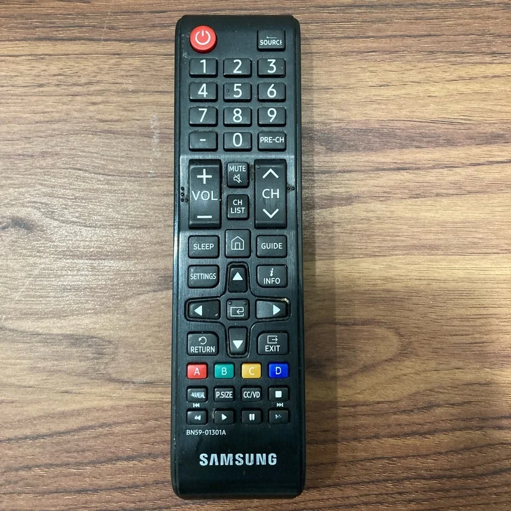 Samsung Black Remote with Red Power and Colored Function Buttons